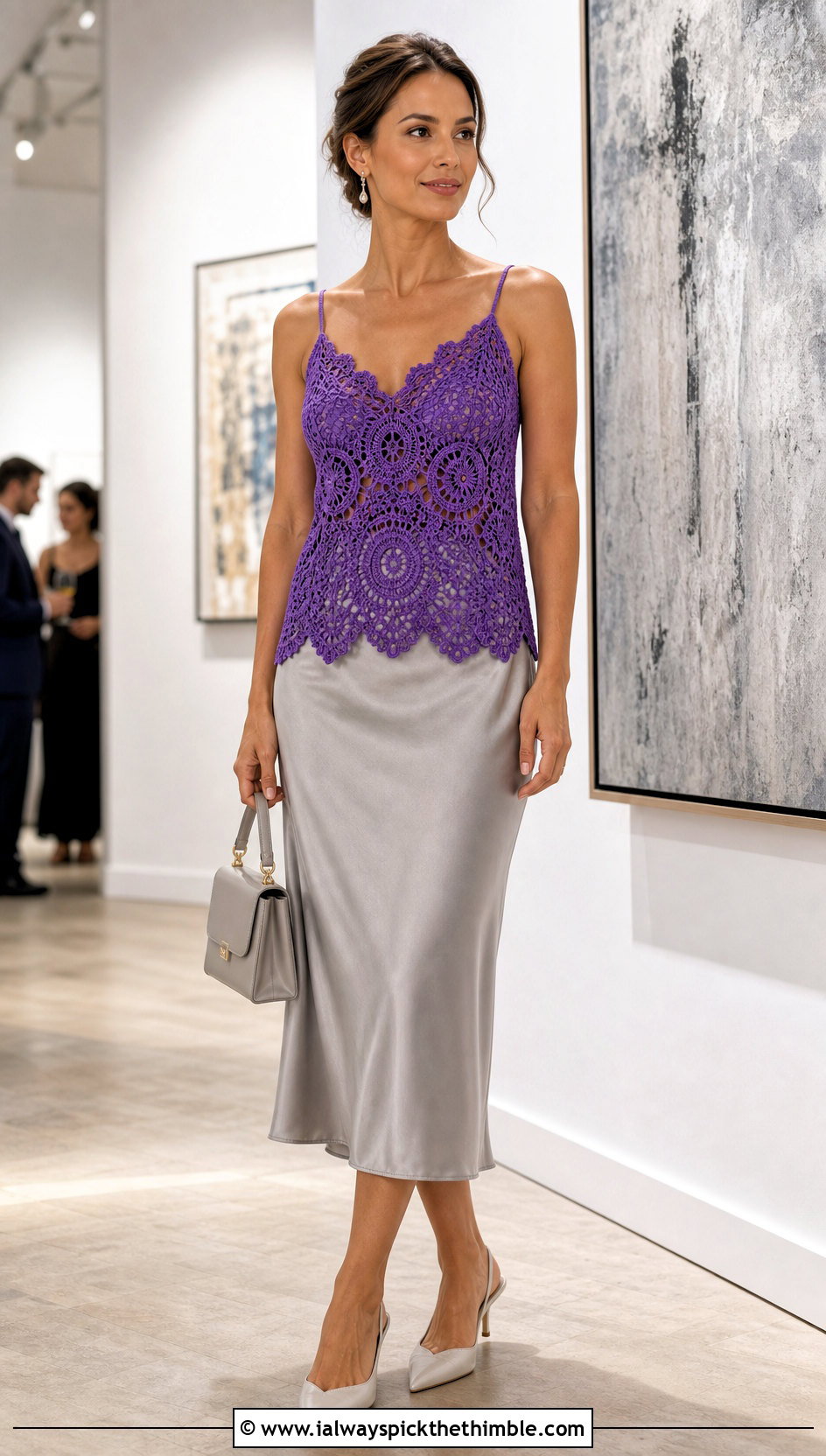 Crochet Sonja Cami With Satin Midi Skirt - 15 Crochet Sonja Cami outfit ideas