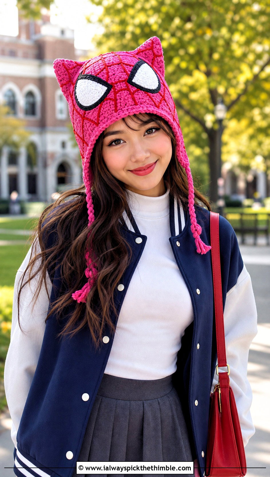 Crochet Spiderman Cat Ear Hat With Varsity Jacket - 25 crochet spiderman hat outfit ideas