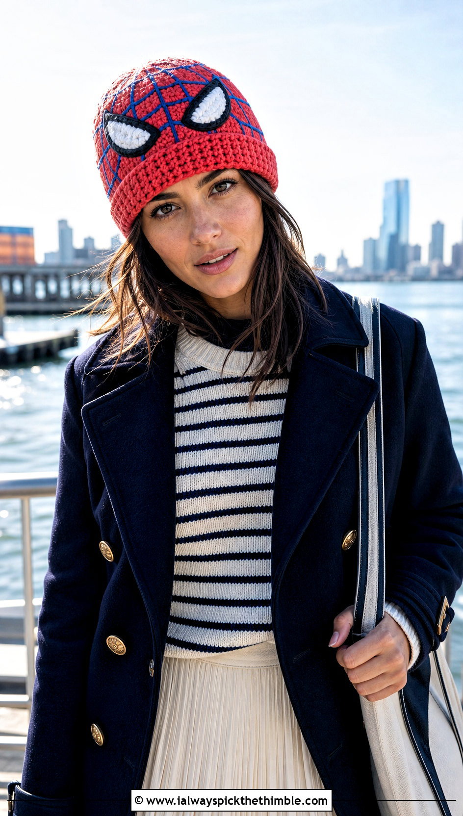 Crochet Spiderman Fisherman Beanie With Peacoat - 25 crochet spiderman hat outfit ideas