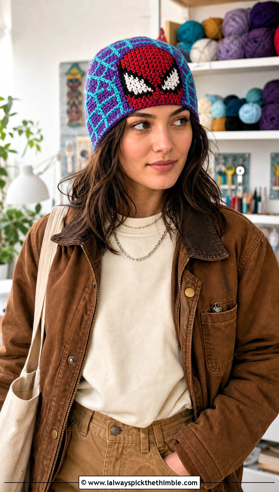 Crochet Spiderman Mosaic Beanie With Chore Jacket - 25 crochet spiderman hat outfit ideas