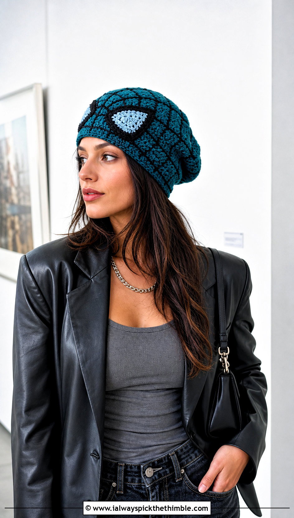 Crochet Spiderman Slouchy Beanie With Leather Blazer - 25 crochet spiderman hat outfit ideas