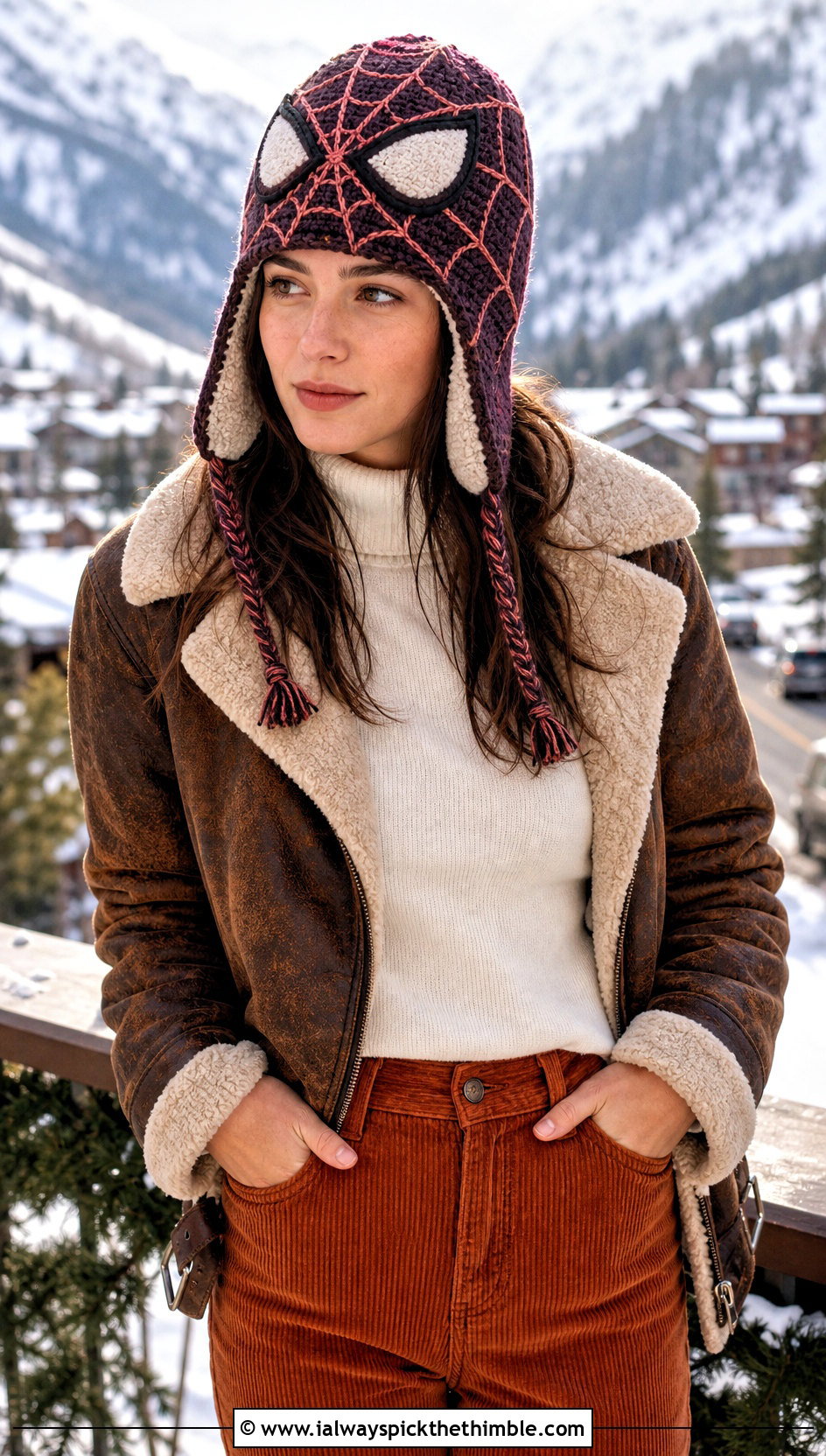 Crochet Spiderman Trapper Hat With Shearling Jacket - 25 crochet spiderman hat outfit ideas