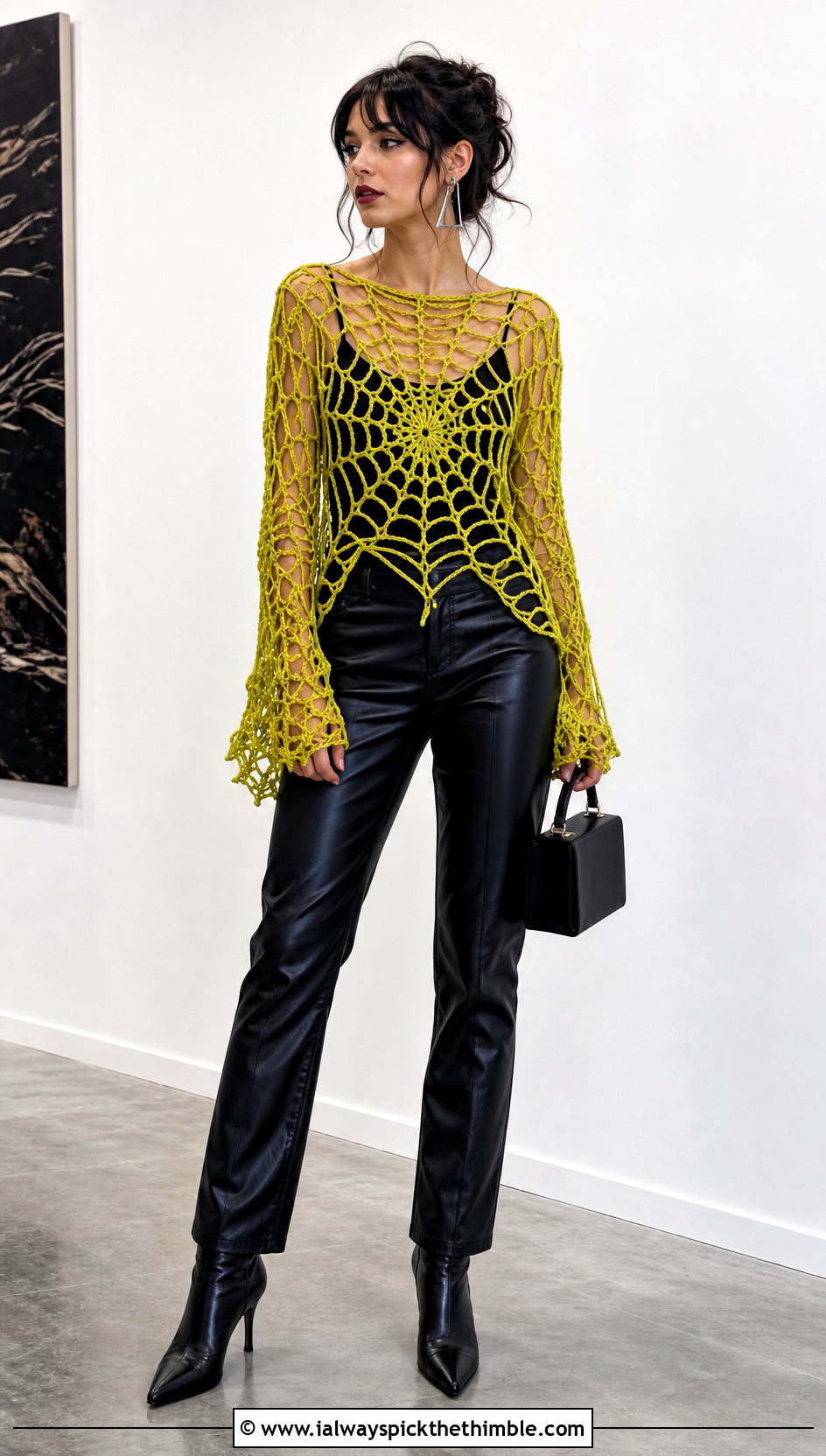 Crochet Spiderweb Top With Leather Pants - 20 crochet witchy clothes and outfit ideas