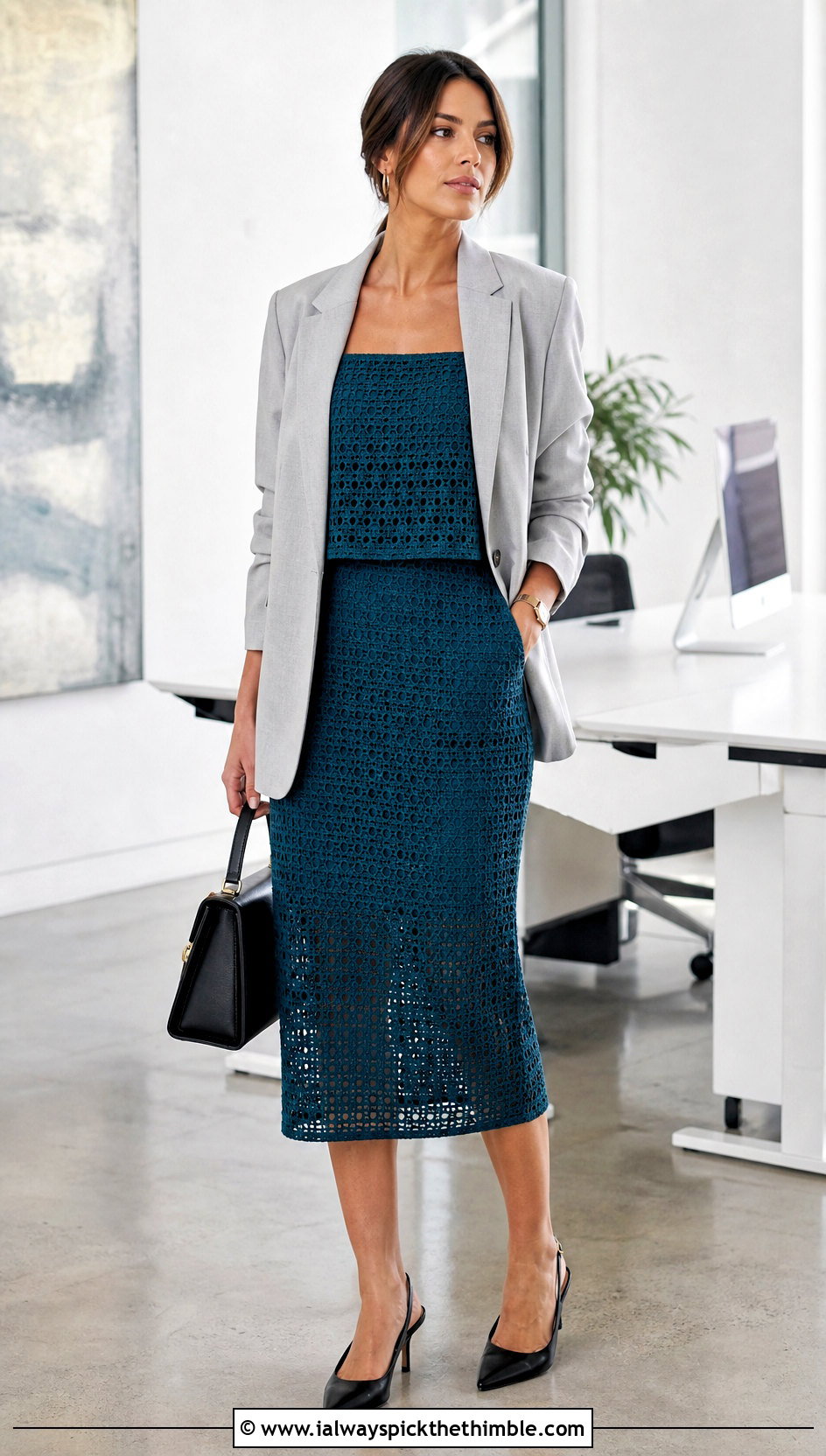 Crochet Square Neck Top And Pencil Skirt Set With Blazer - 20 crochet top skirt set outfit ideas