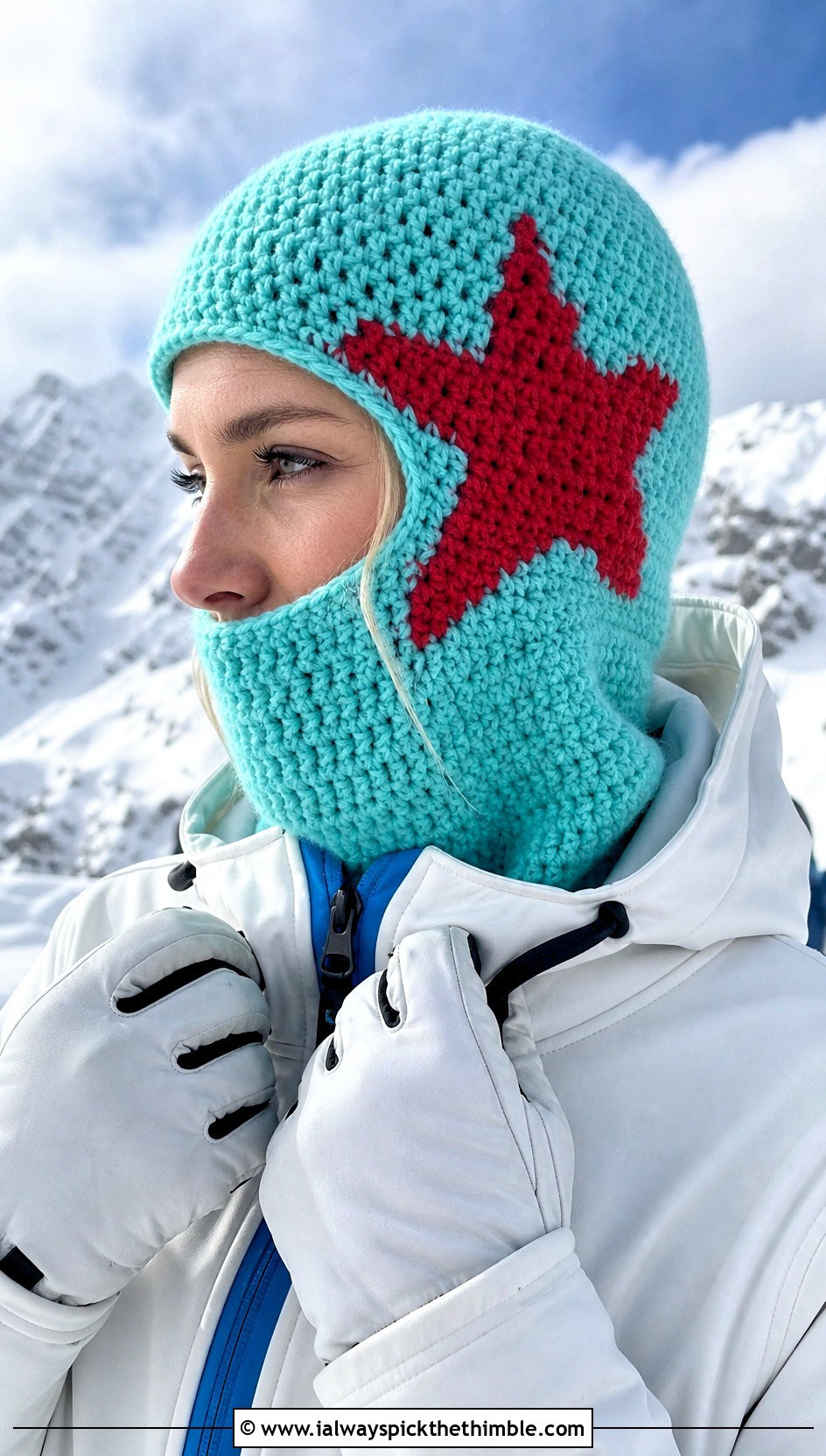 Crochet Star Balaclava Hood With Ski Jacket - 20 crochet star hat outfit ideas
