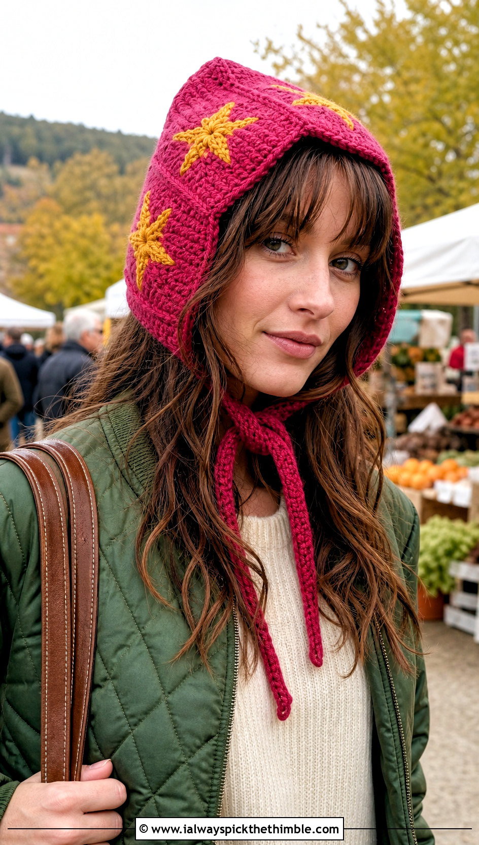 Crochet Star Bonnet With Quilted Jacket - 20 crochet star hat outfit ideas