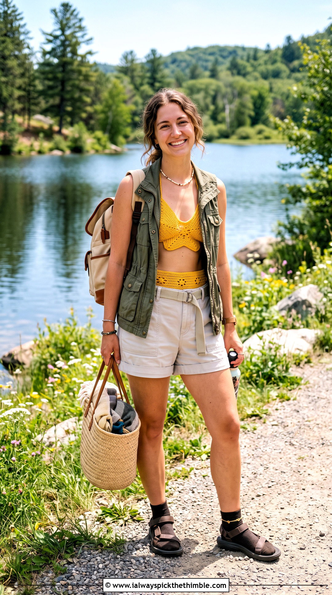 Crochet Star High Waisted Bikini With Utility Vest - 25 crochet star bikinis outfit ideas