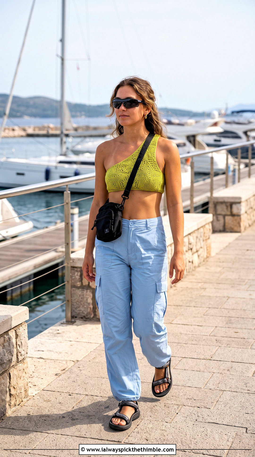 Crochet Star One Shoulder Bikini With Cargo Pants - 25 crochet star bikinis outfit ideas