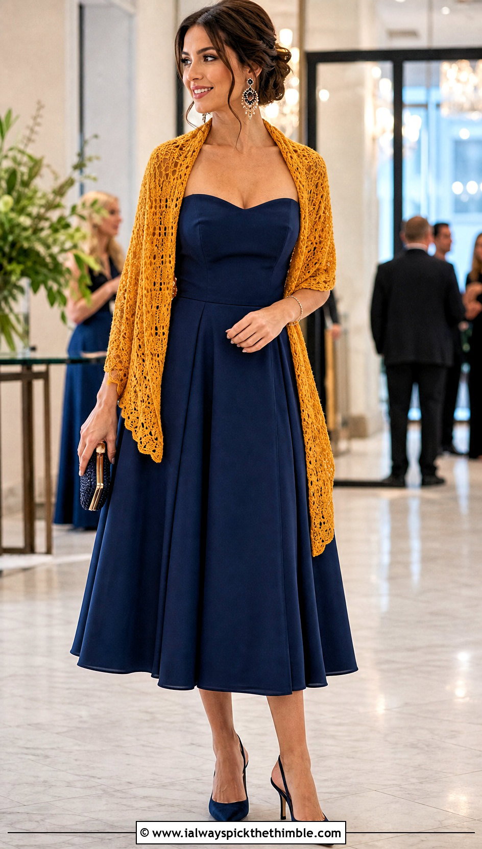 Crochet Stole Wrap With Strapless Midi Dress - 20 crochet summer wrap outfit ideas
