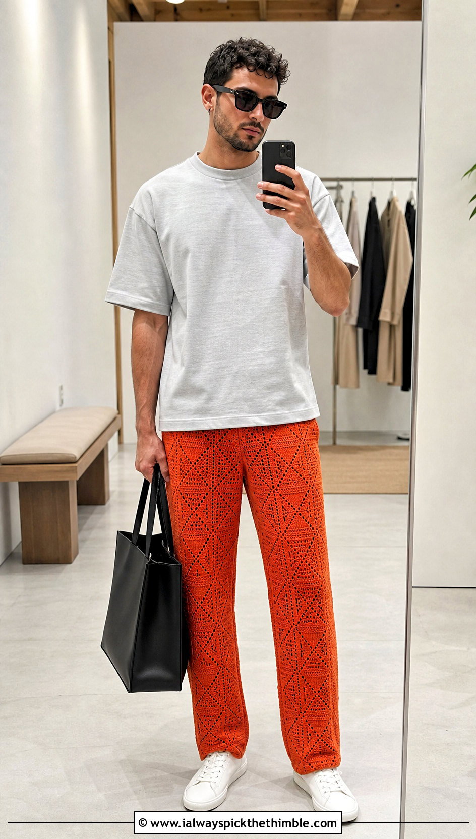 Crochet Straight Leg Pants With Boxy T Shirt - 15 men crochet clothes and outfit ideas