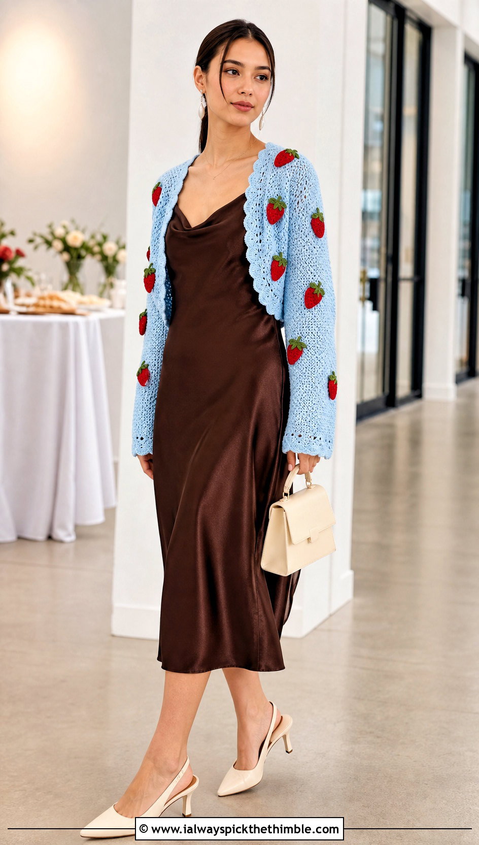 Crochet Strawberry Bolero Cardigan With Slip Dress - 25 crochet strawberry cardigan outfit ideas