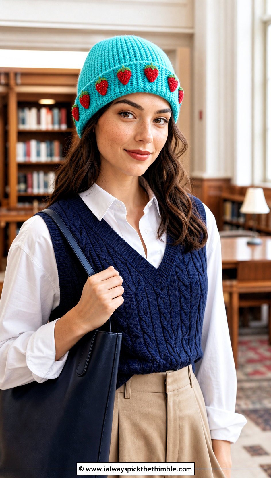 Crochet Strawberry Fisherman Beanie With Sweater Vest - 20 crochet strawberry hat outfit ideas