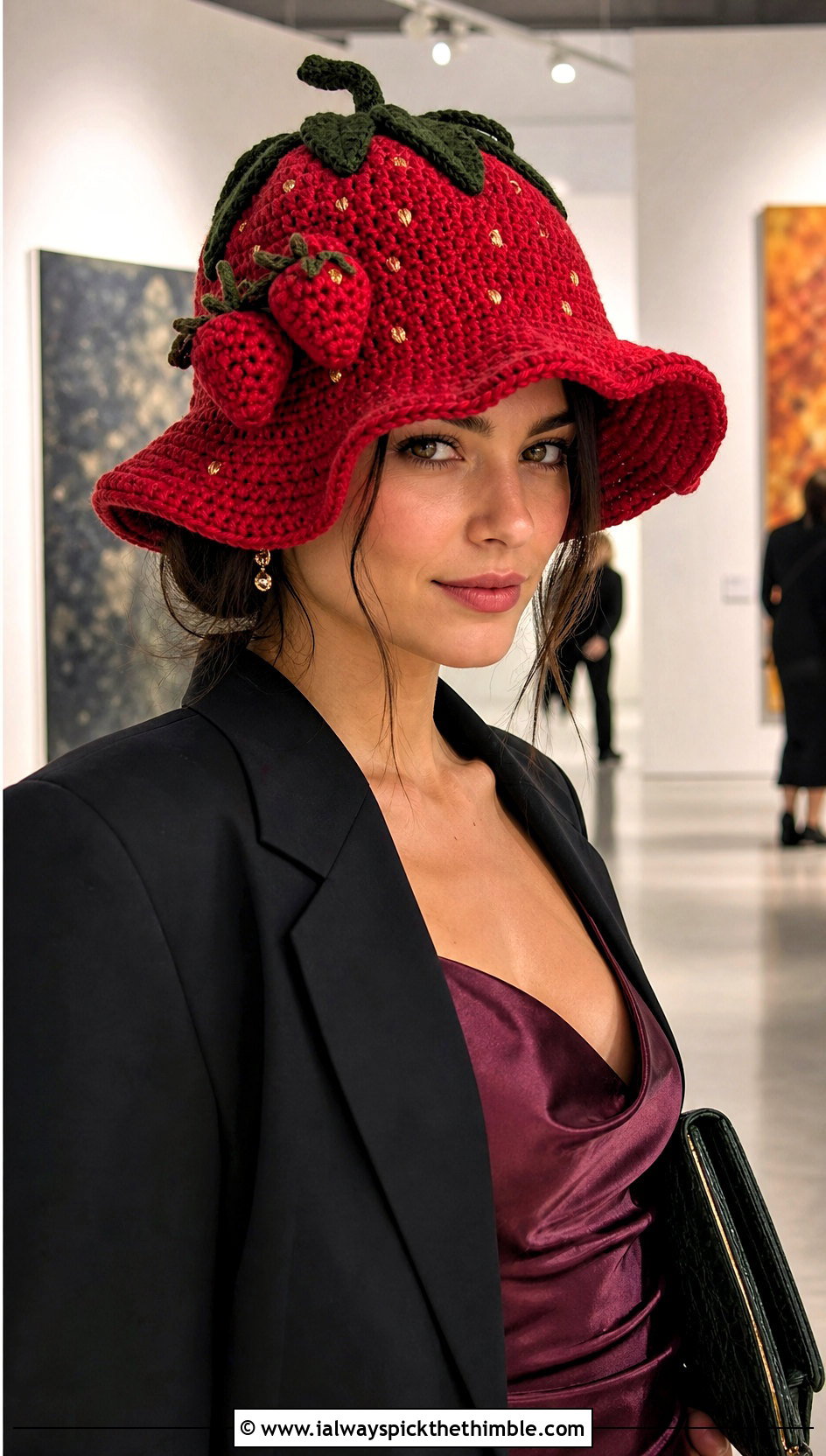 Crochet Strawberry Floppy Hat With Slip Dress - 20 crochet strawberry hat outfit ideas