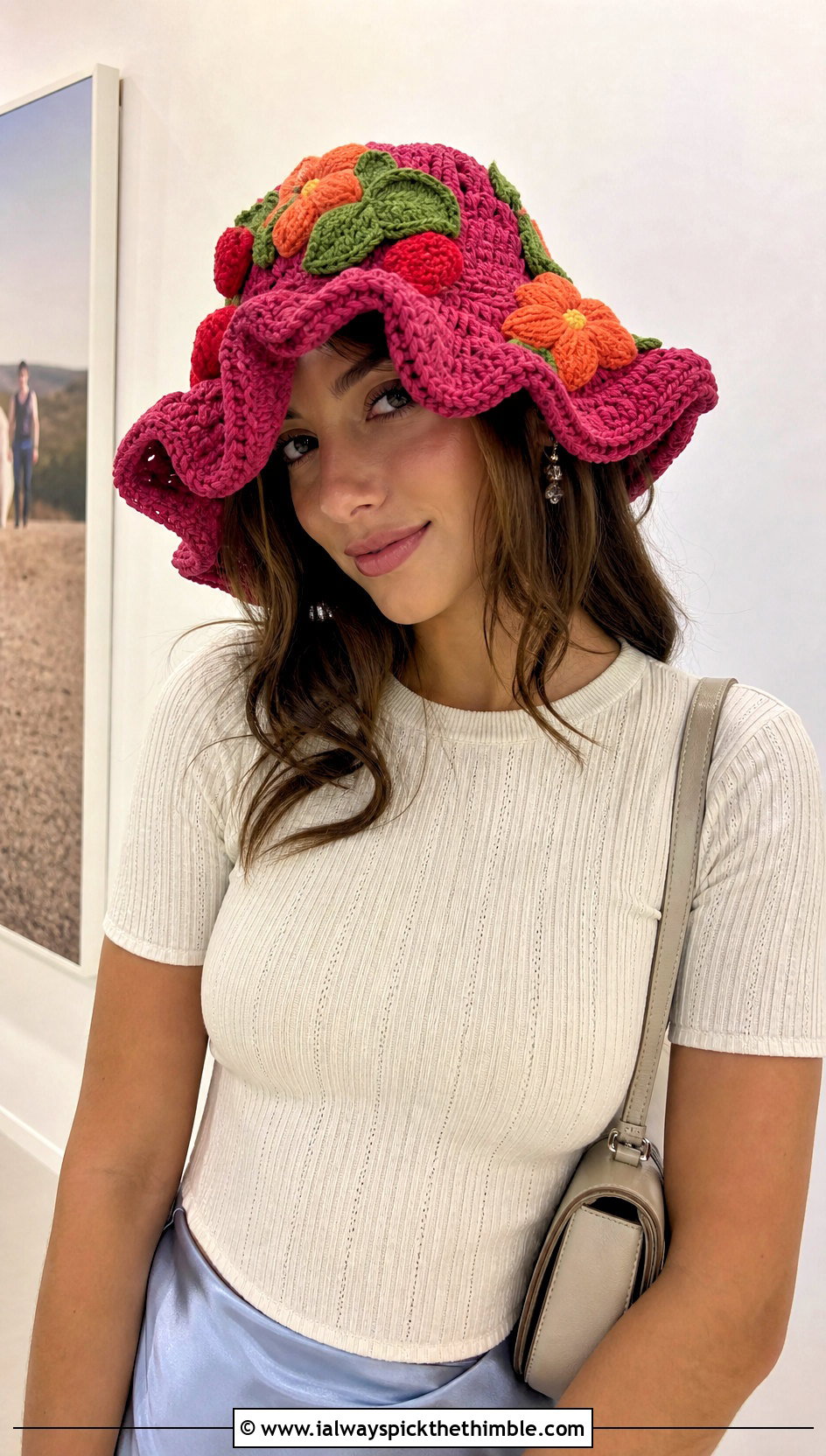 Crochet Strawberry Shortcake Flower Brim Hat With Satin Skirt - 20 crochet strawberry shortcake hat outfit ideas