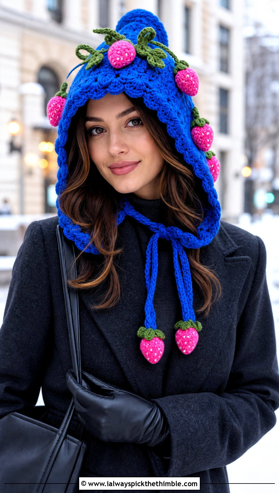 Crochet Strawberry Shortcake Hood Hat With Monochrome Layers - 20 crochet strawberry shortcake hat outfit ideas
