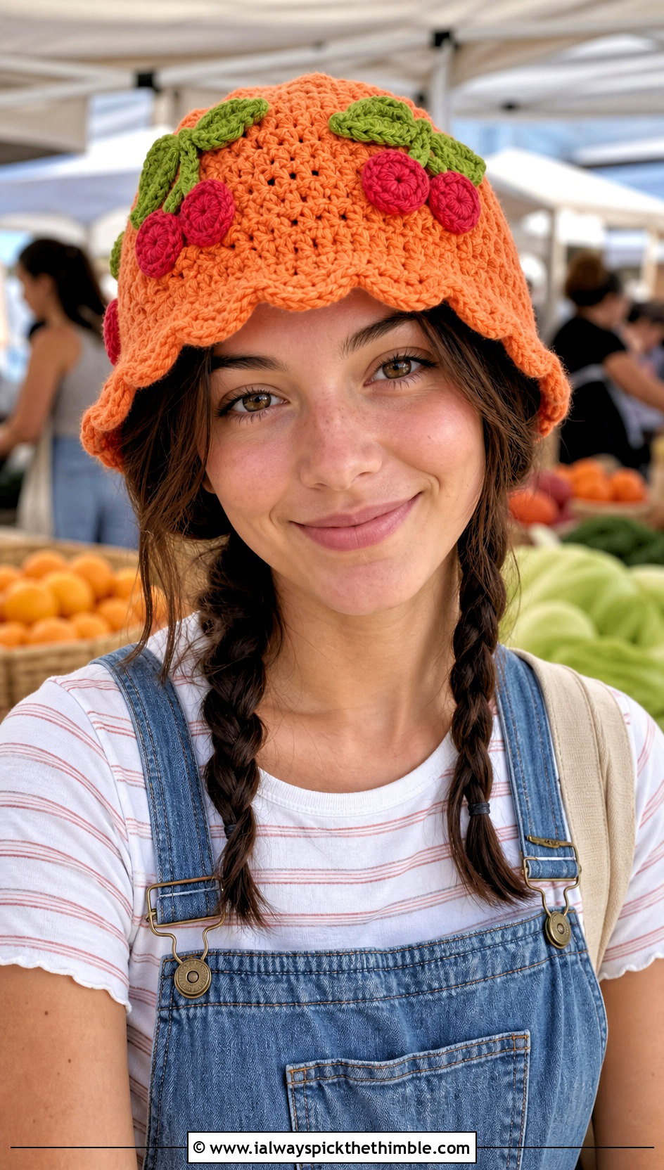 Crochet Strawberry Shortcake Scalloped Hat With Overalls - 20 crochet strawberry shortcake hat outfit ideas