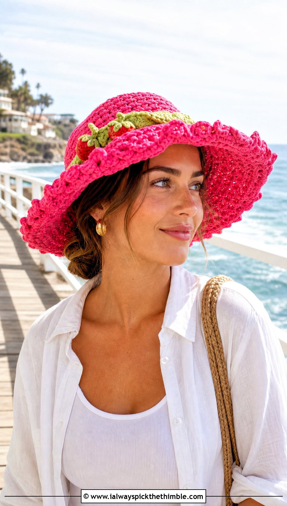 Crochet Strawberry Shortcake Sun Hat With Linen Set - 20 crochet strawberry shortcake hat outfit ideas