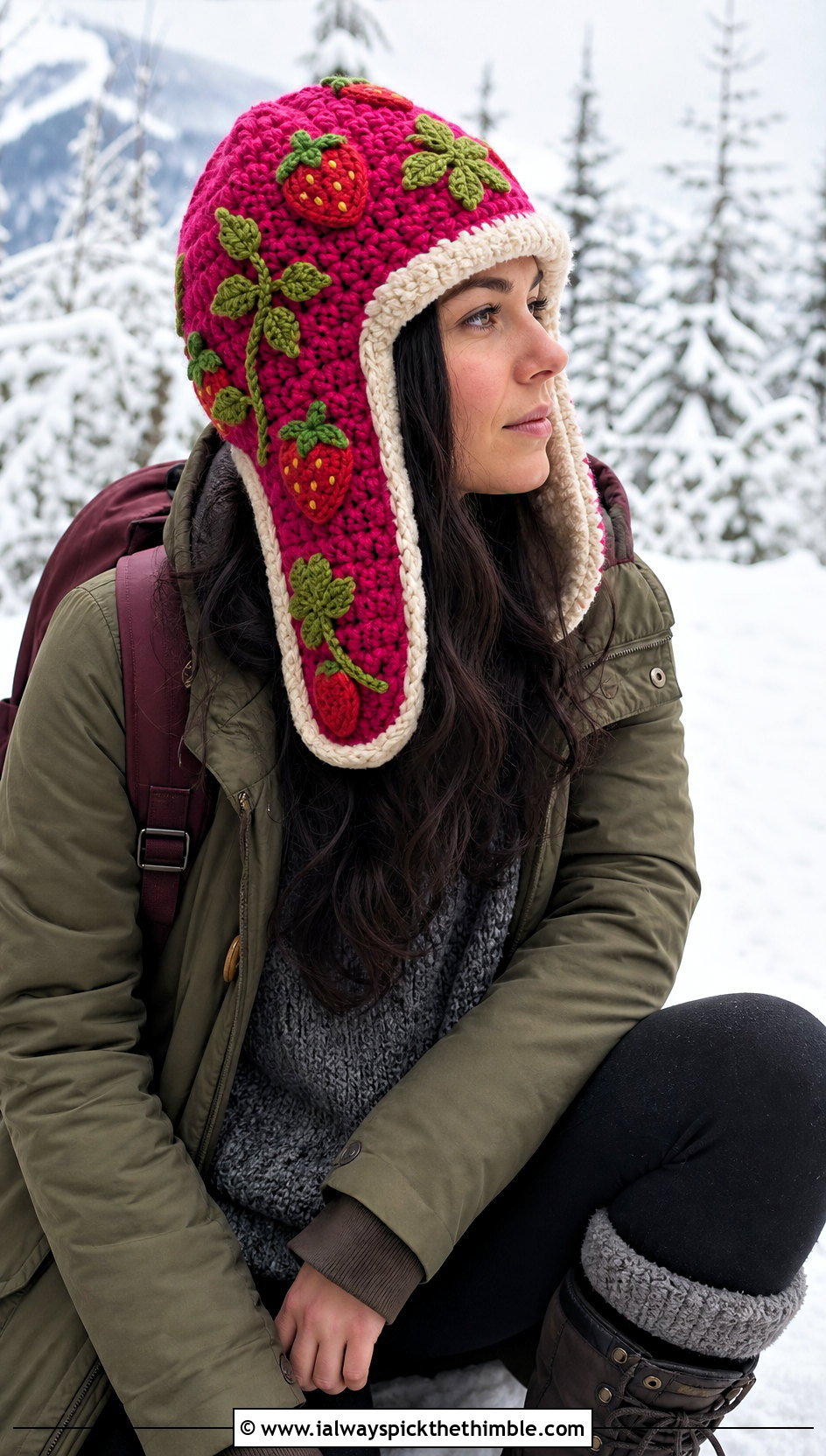 Crochet Strawberry Trapper Hat With Parka - 20 crochet strawberry hat outfit ideas