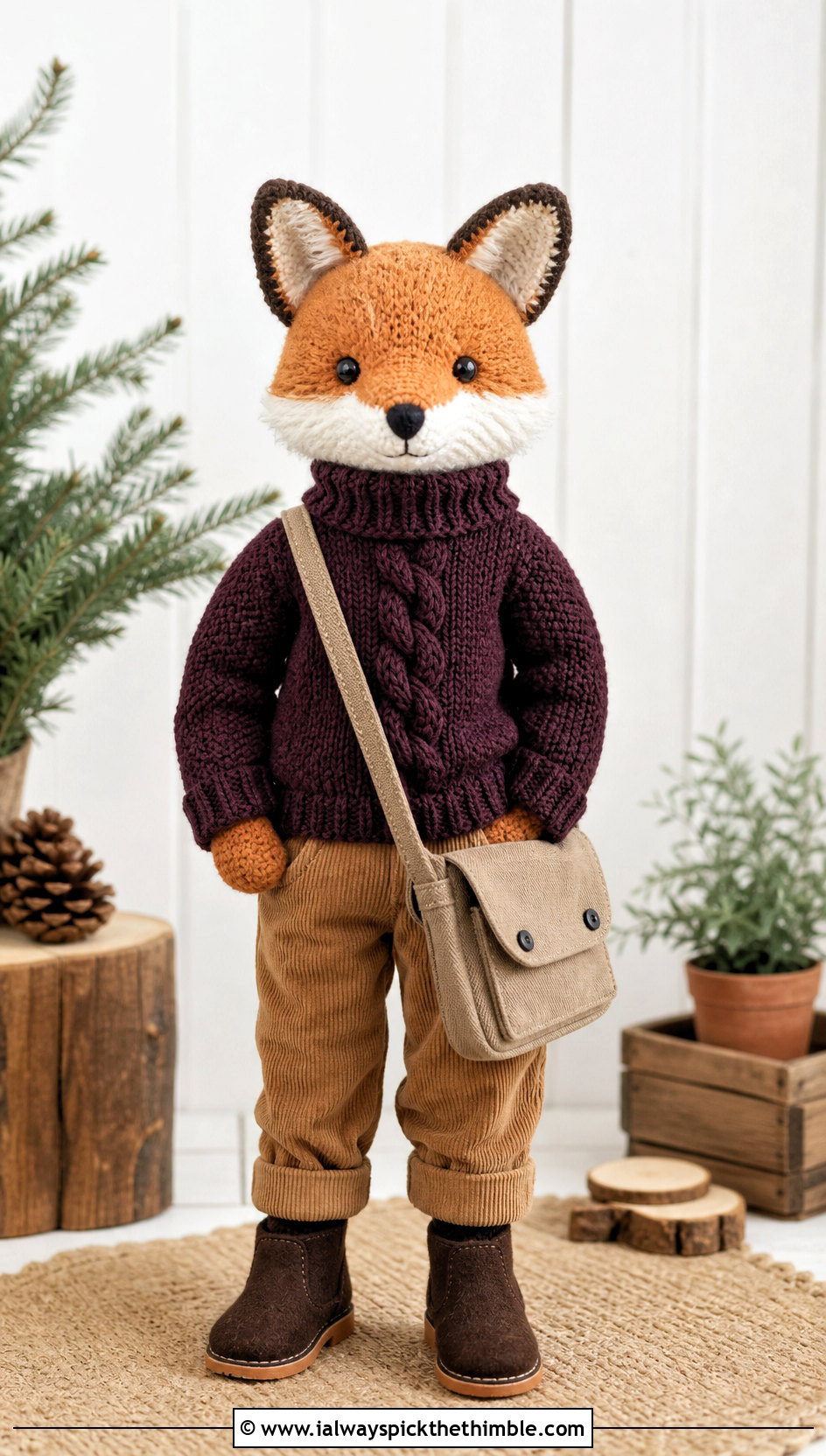 Crochet Stuffie Cable Pullover With Corduroy Pants - 20 Crochet Stuffie Clothes and outfit ideas