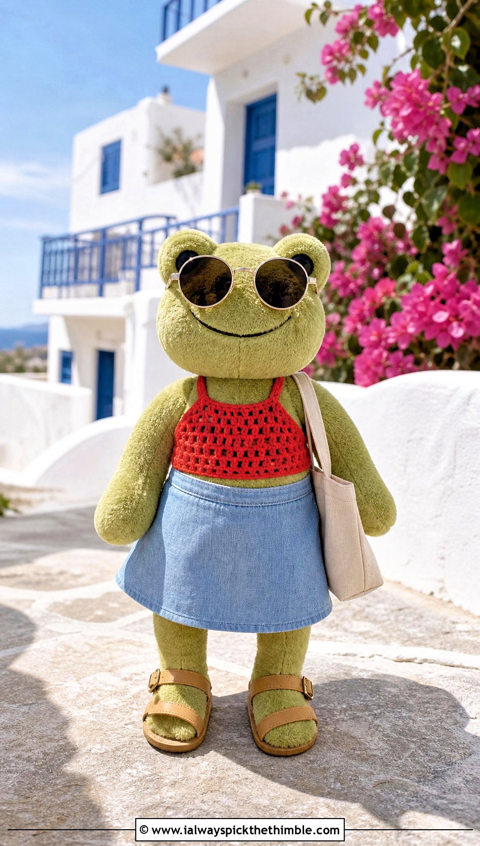 Crochet Stuffie Halter Top With Denim Skirt - 20 Crochet Stuffie Clothes and outfit ideas