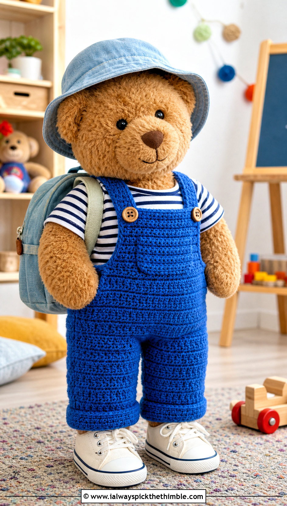 Crochet Stuffie Overalls With Striped T Shirt - 20 Crochet Stuffie Clothes and outfit ideas