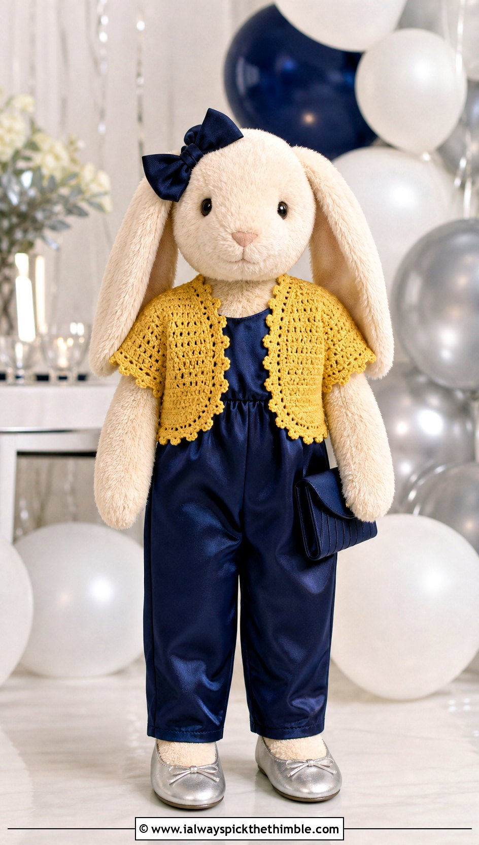 Crochet Stuffie Party Bolero With Satin Jumpsuit - 20 Crochet Stuffie Clothes and outfit ideas