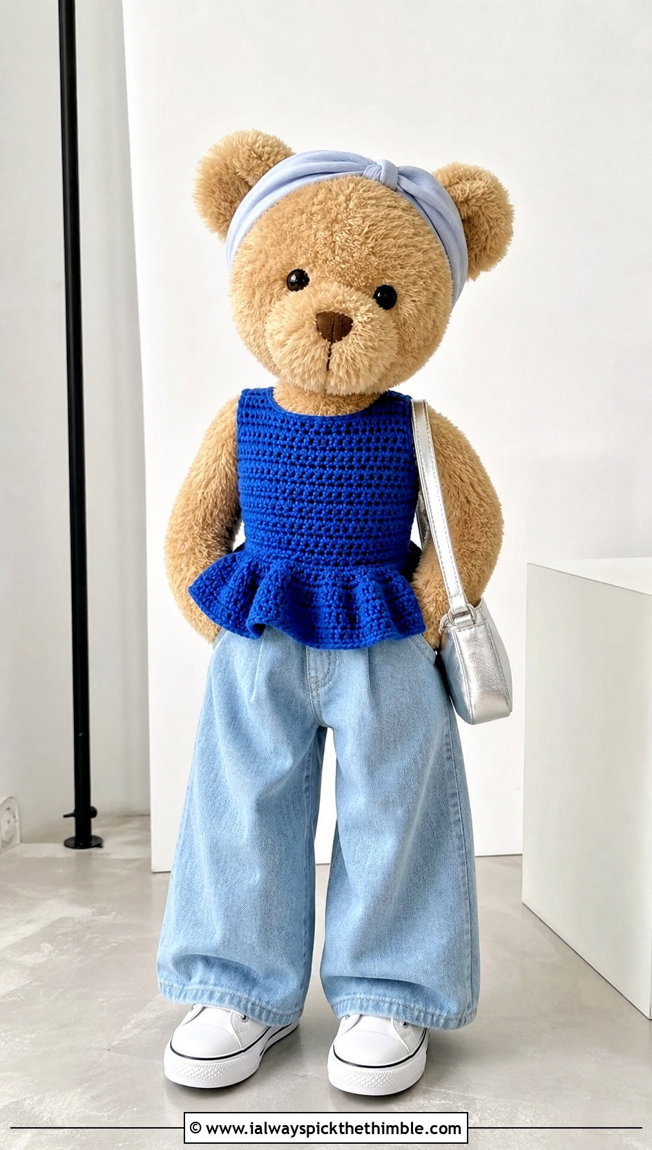 Crochet Stuffie Peplum Top With Wide Leg Jeans - 20 Crochet Stuffie Clothes and outfit ideas