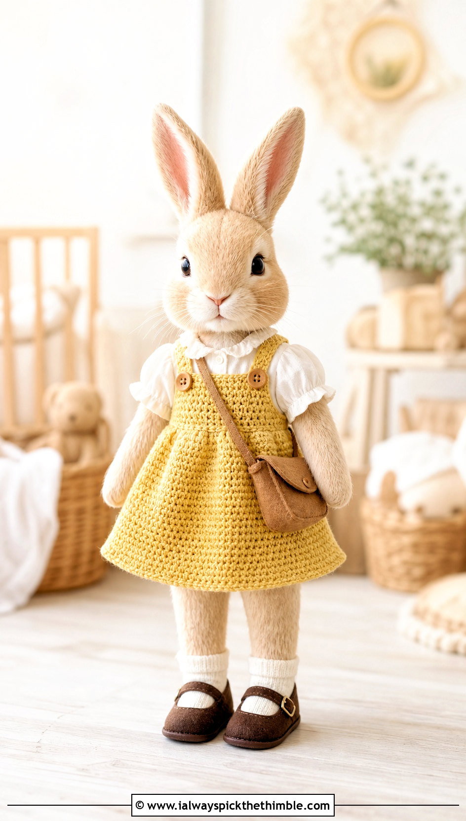Crochet Stuffie Pinafore Dress With Puff Sleeve Blouse - 20 Crochet Stuffie Clothes and outfit ideas