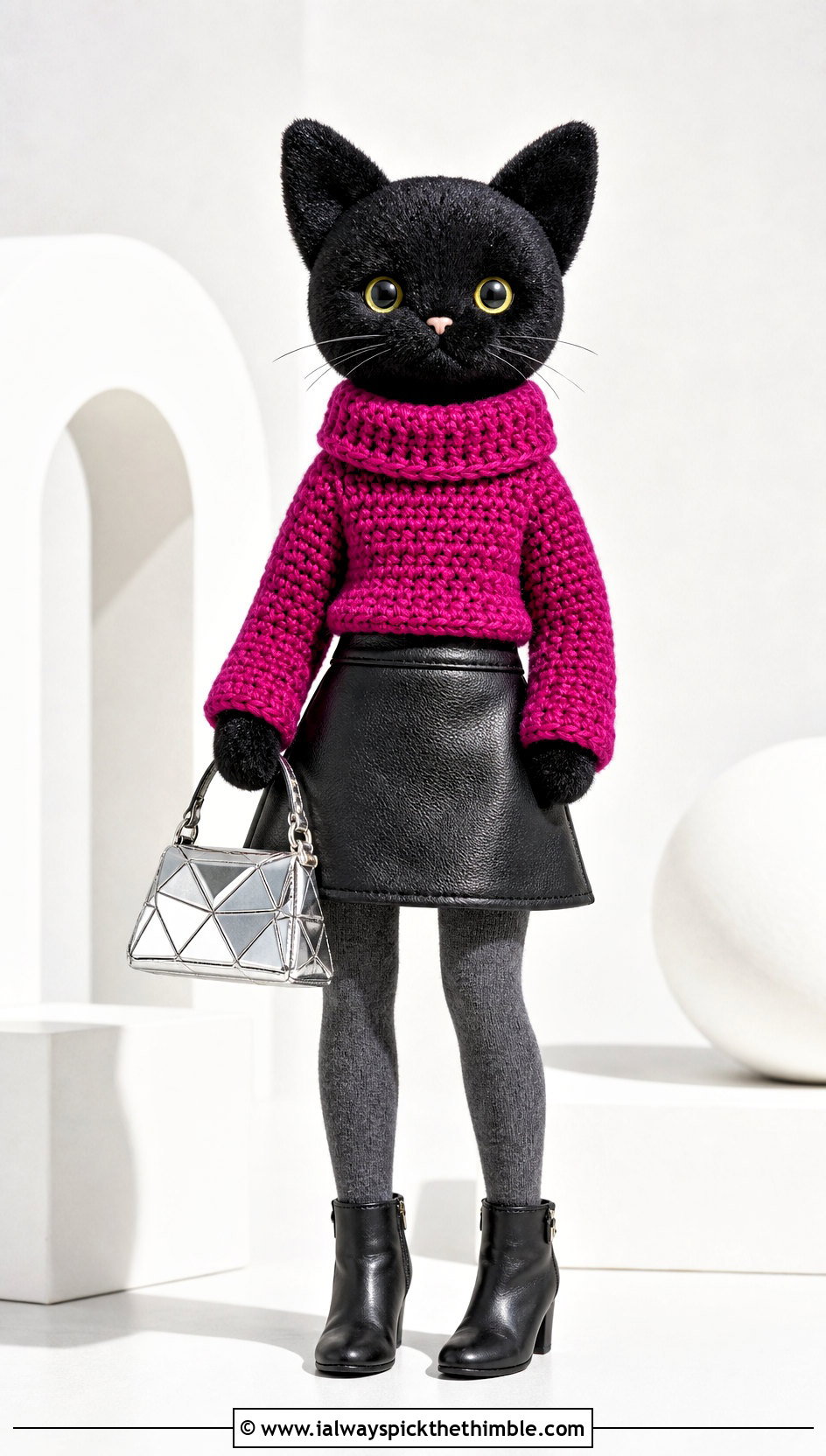 Crochet Stuffie Turtleneck With Faux Leather Skirt - 20 Crochet Stuffie Clothes and outfit ideas