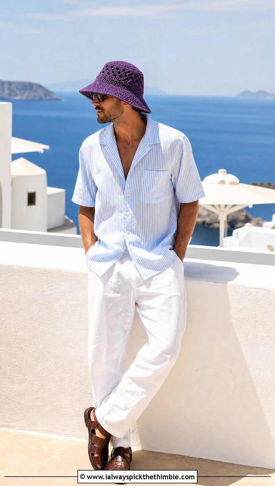 Crochet Sun Hat With Resort Shirt And Trousers - 25 crochet hat for man outfit ideas