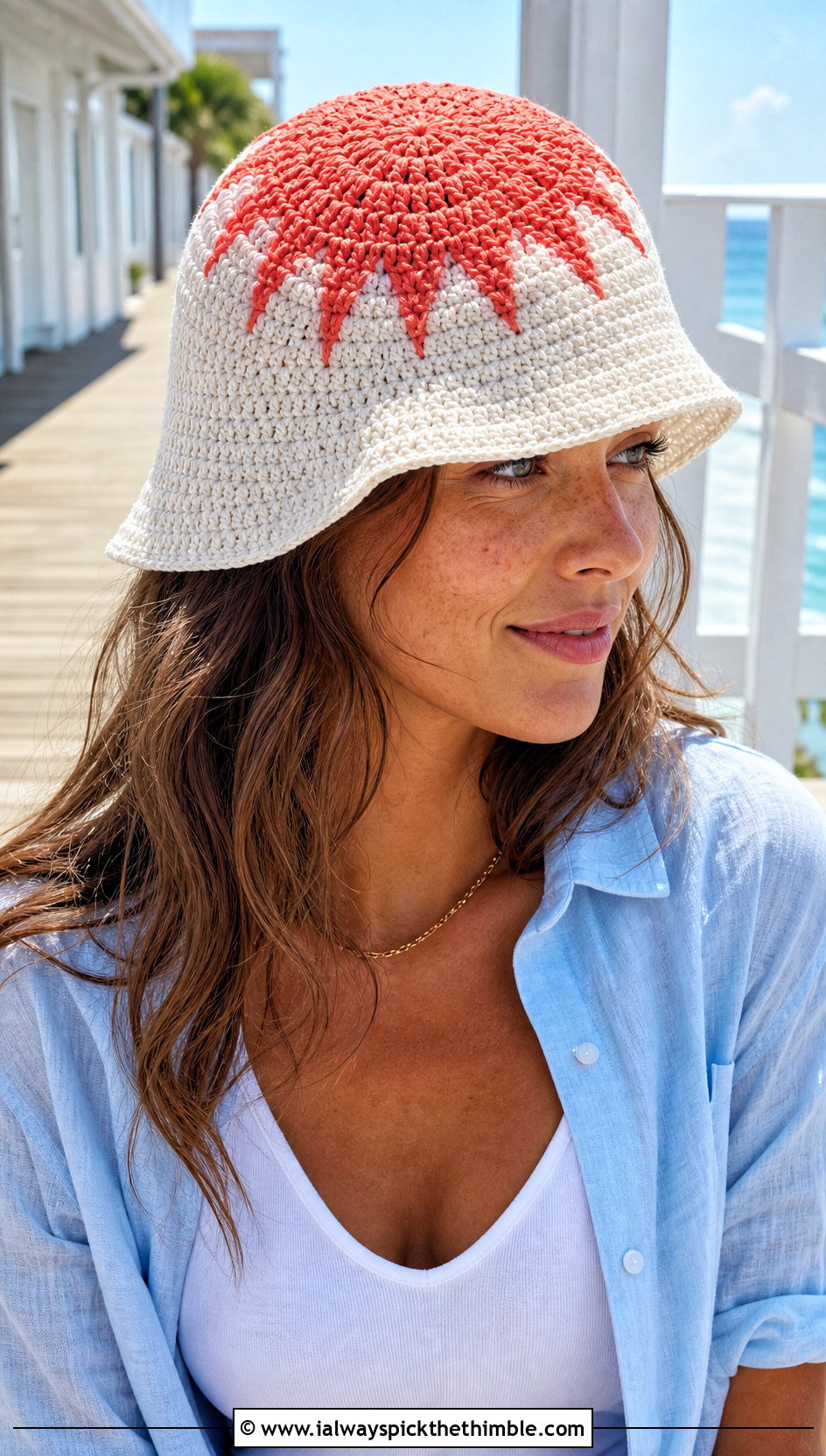 Crochet Sunburst Hat Topper With Beach Cover Up - 20 Crochet Hat Toppers Ideas