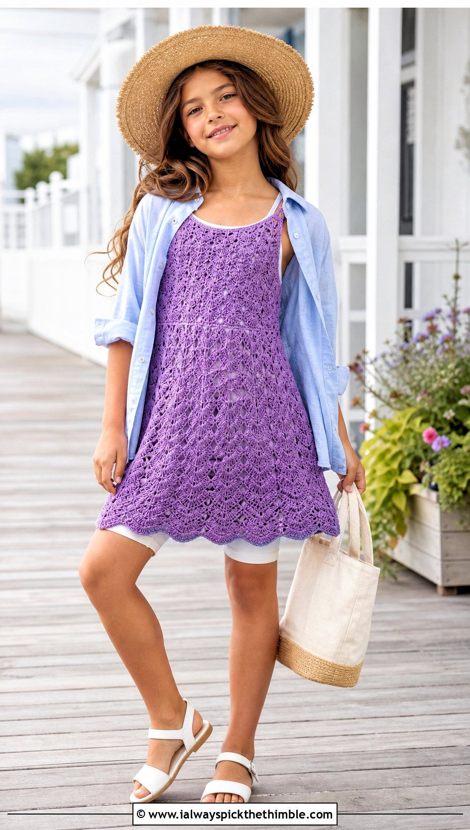 Crochet Sundress With Linen Shirt And Sandals - 15 Crochet Childs Dress outfit ideas