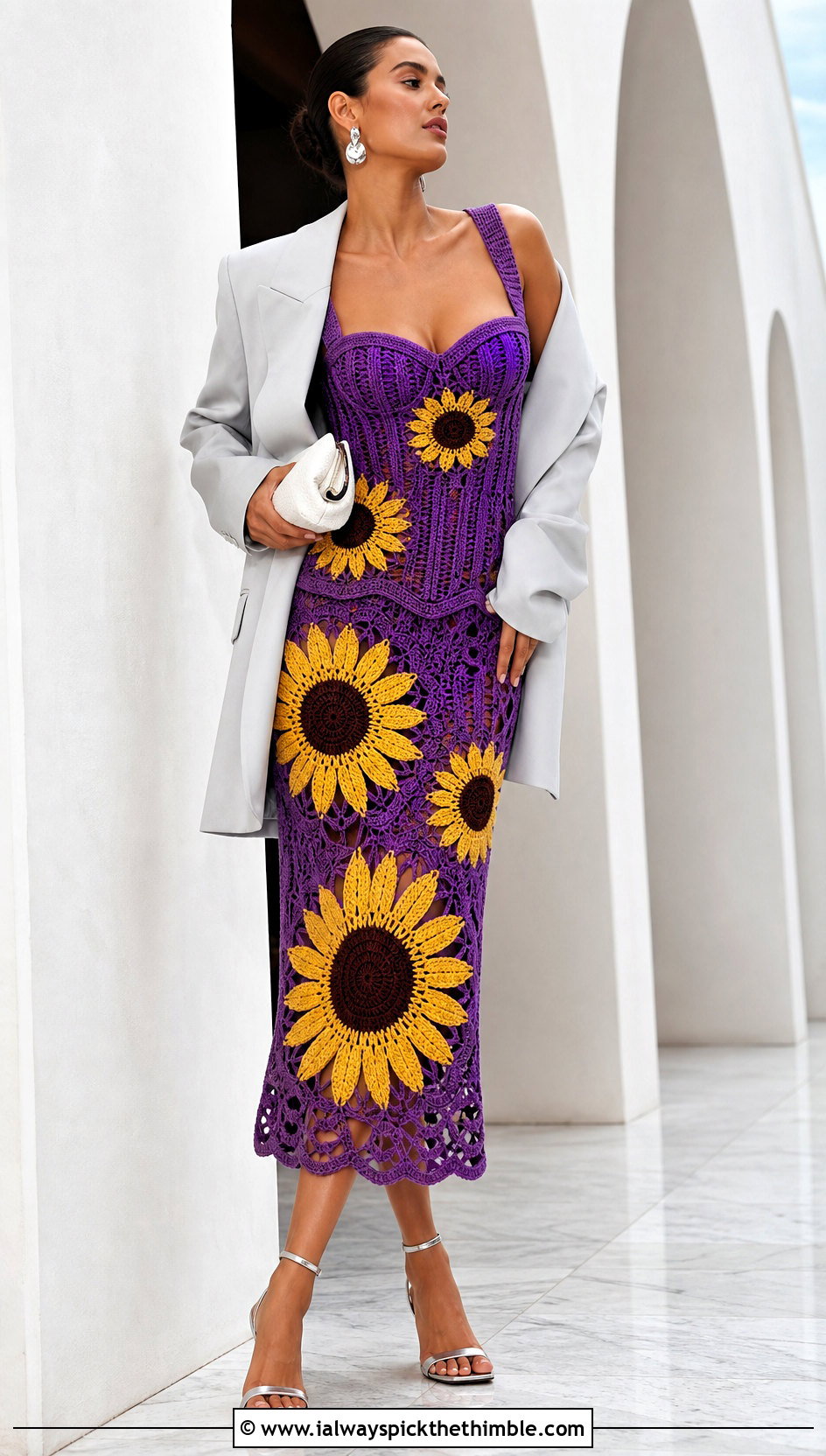 Crochet Sunflower Corset Dress With Wide Leg Blazer - 25 crochet sunflower dress outfit ideas