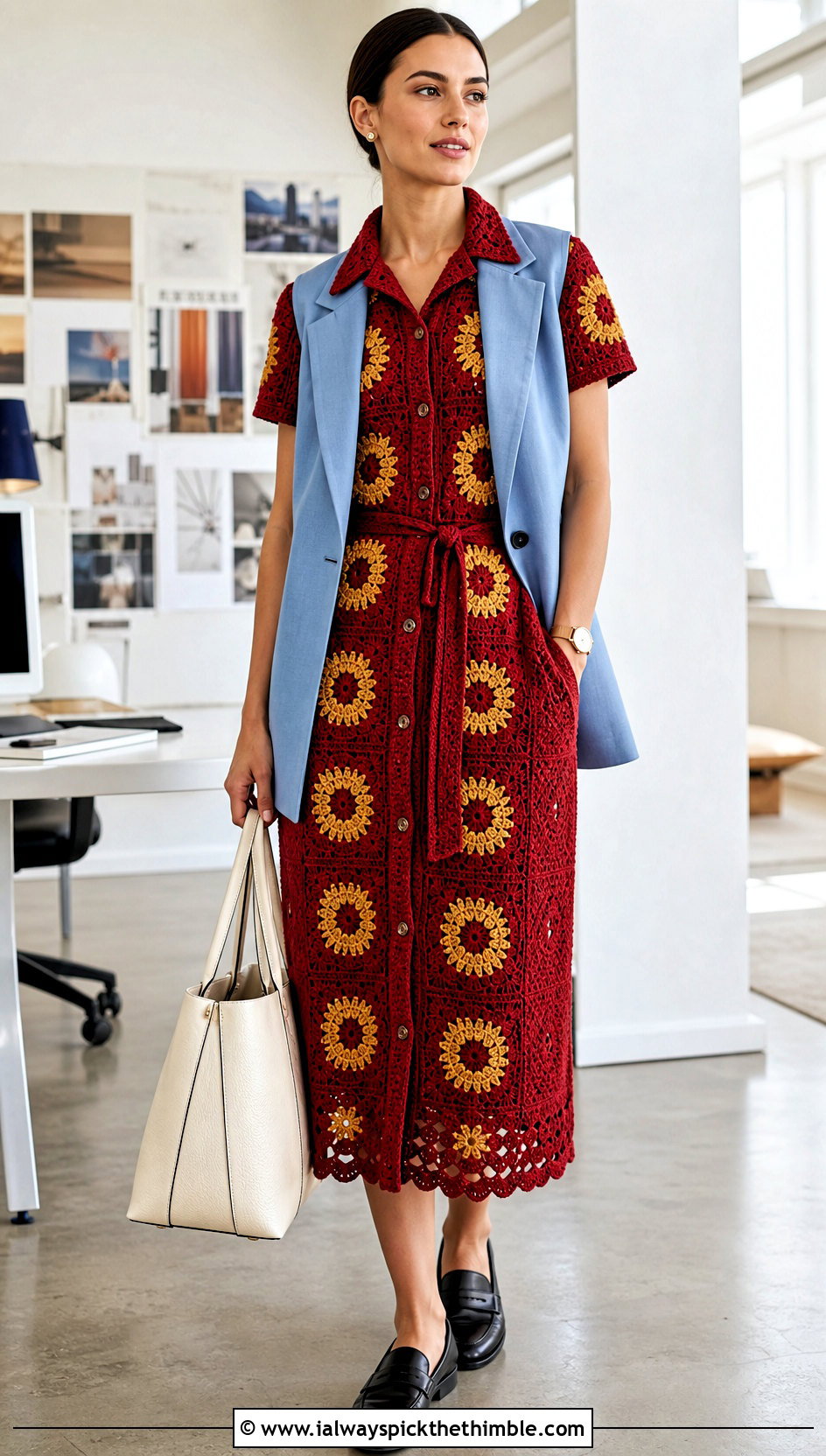 Crochet Sunflower Shirt Dress With Loafers - 25 crochet sunflower dress outfit ideas
