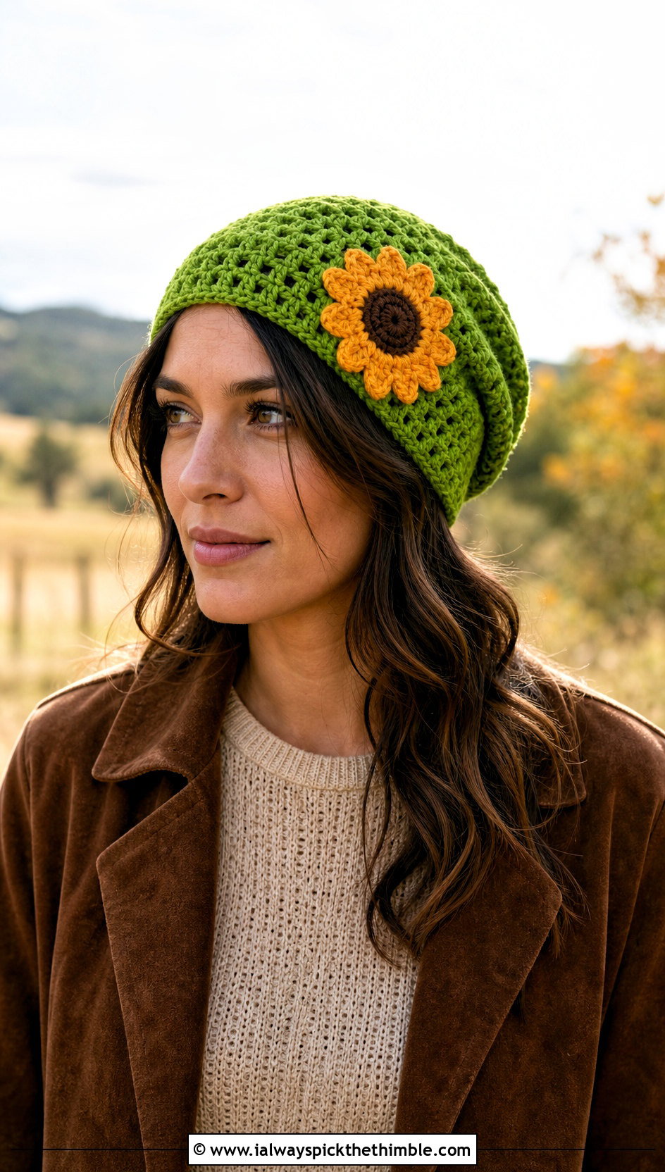 Crochet Sunflower Slouch Hat With Knit Dress - 15 Crochet Thanksgiving Hat outfit ideas