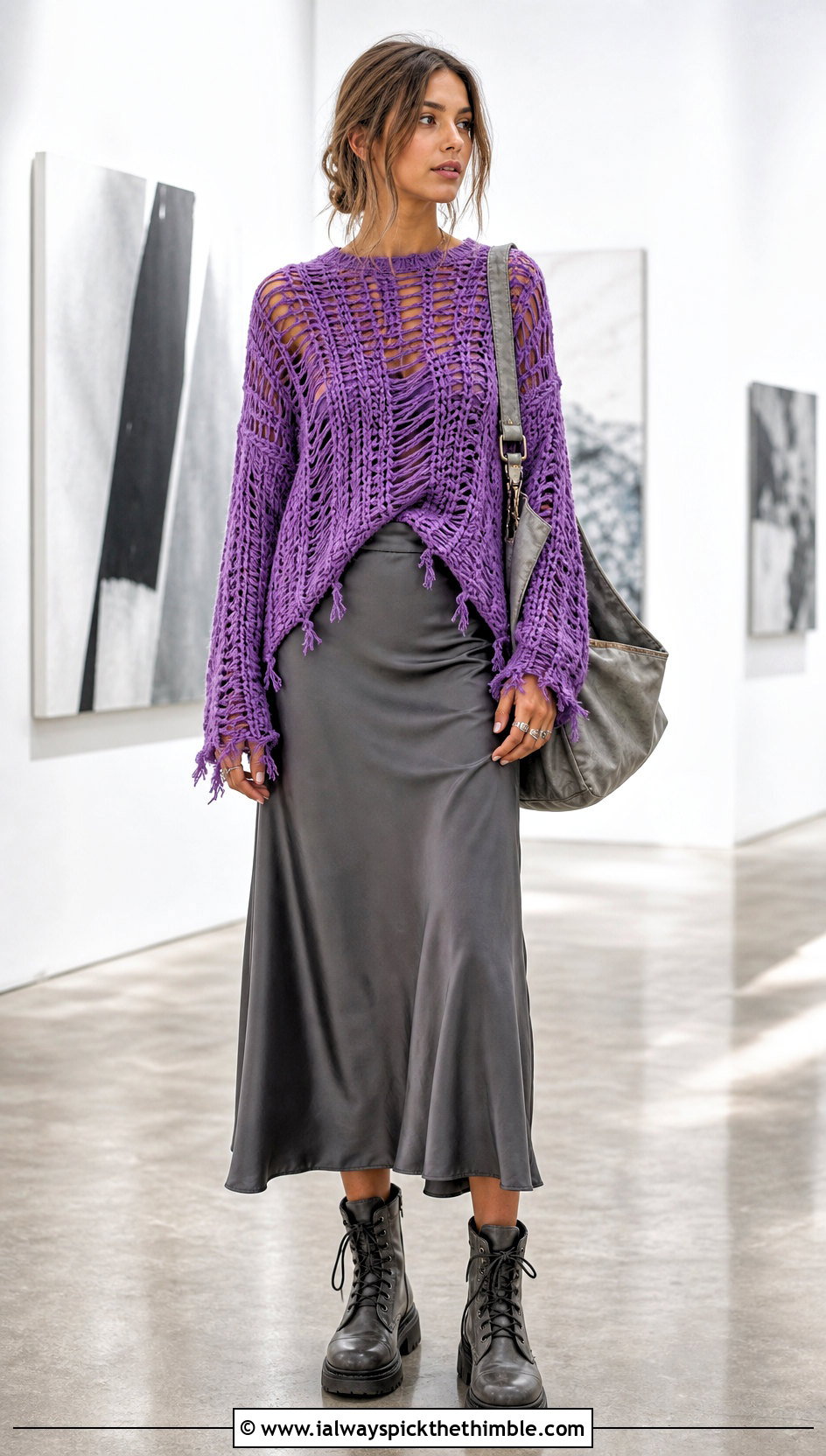 Crochet Sweater Top With Satin Bias Skirt - 25 grunge crochet top outfit ideas