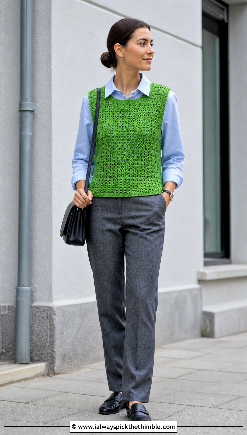 Crochet Sweater Vest Top With Button Down Shirt - 20 crochet top for outfit ideas