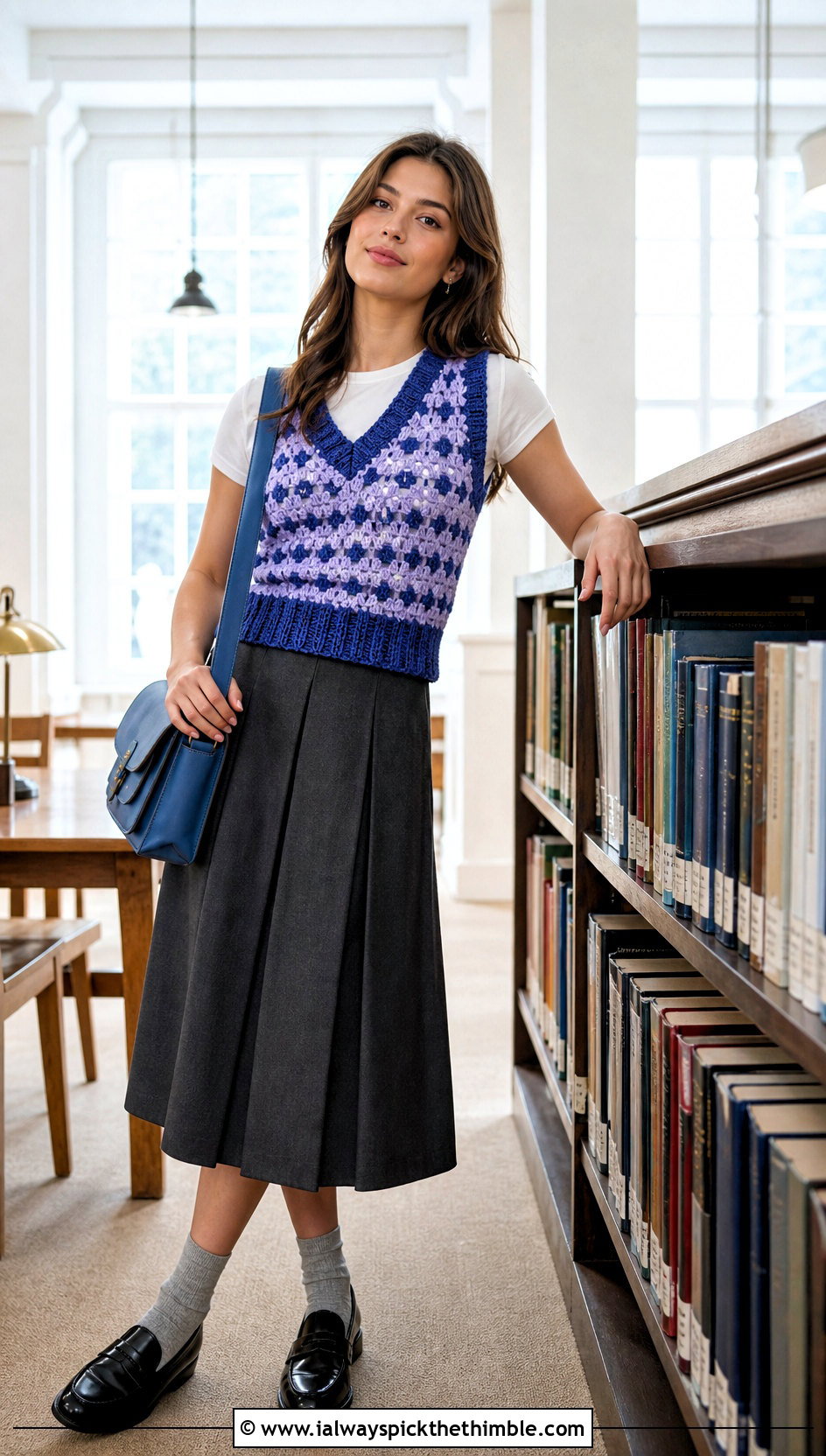 Crochet Sweater Vest Top With Pleated Skirt - 25 two colors crochet top outfit ideas