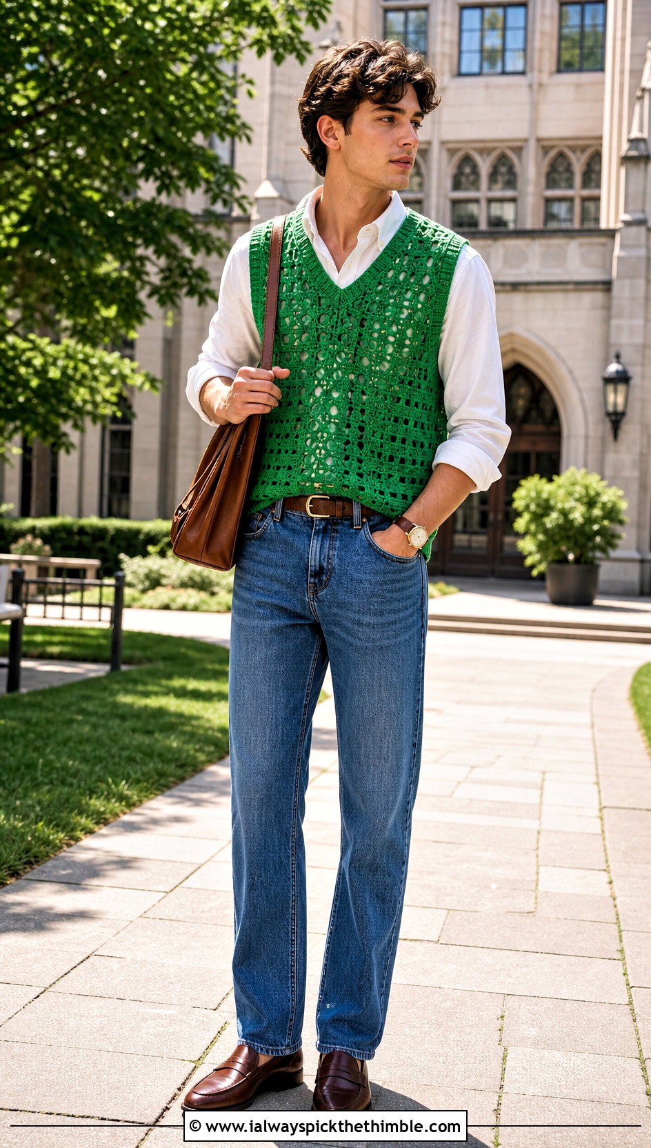 Crochet Sweater Vest With Button Down Shirt - 20 Mens Crochet Sweaters outfit ideas
