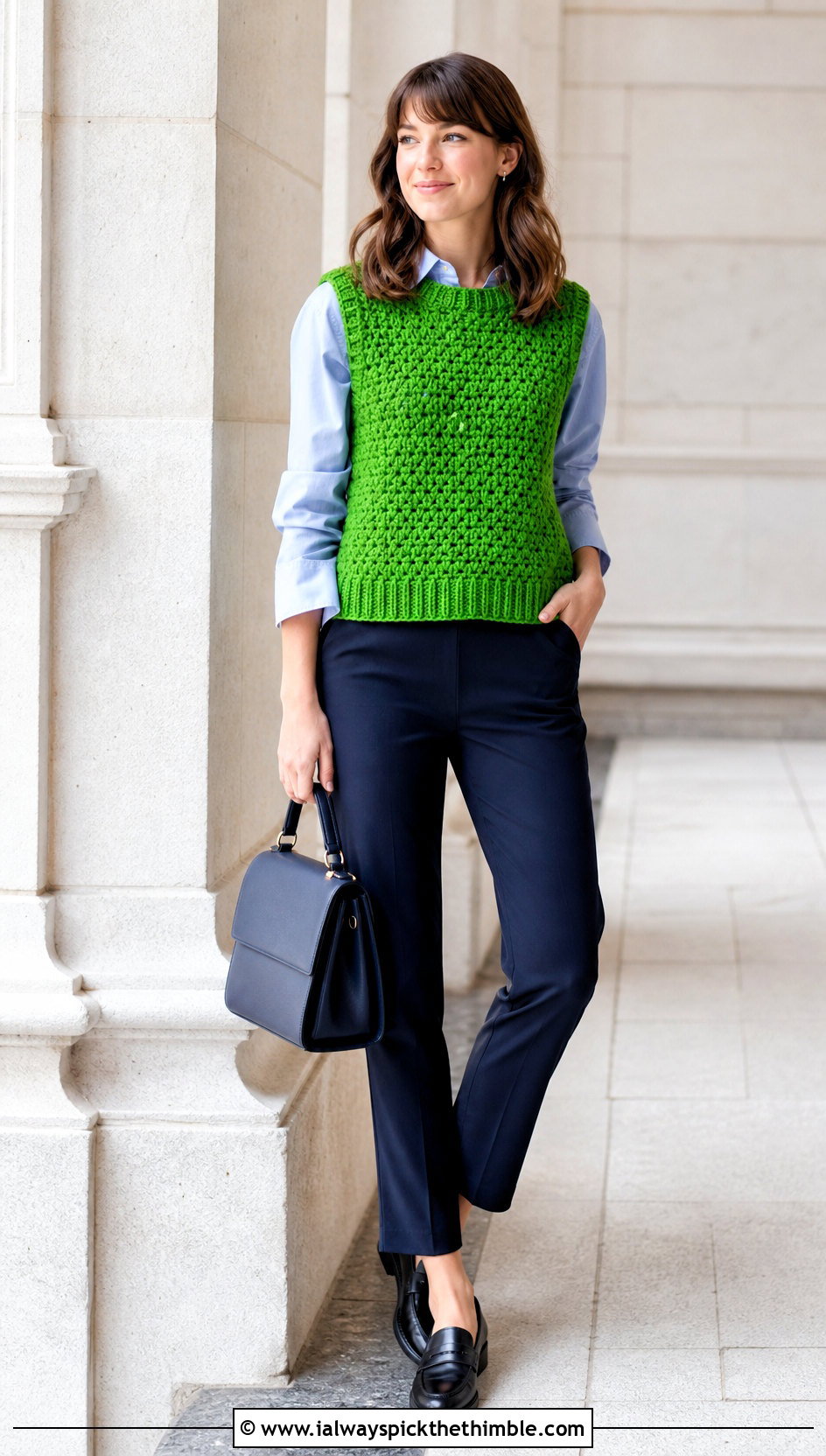 Crochet Sweater Vest With Button Down Shirt - 25 crochet sweaters outfit ideas