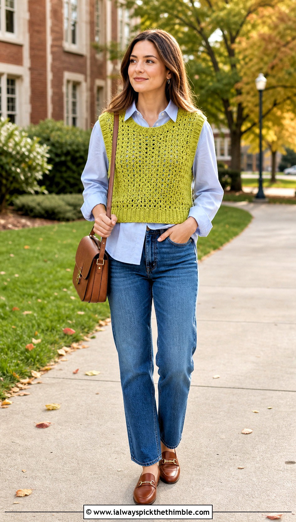 Crochet Sweater Vest With Button Down Shirt And Jeans - 25 crochet tops outfit ideas