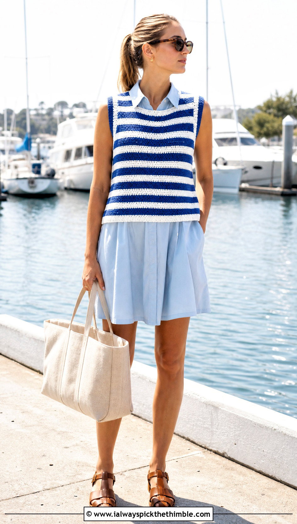 Crochet Sweater Vest With Cotton Shirt Dress - 25 crochet beach outfit ideas