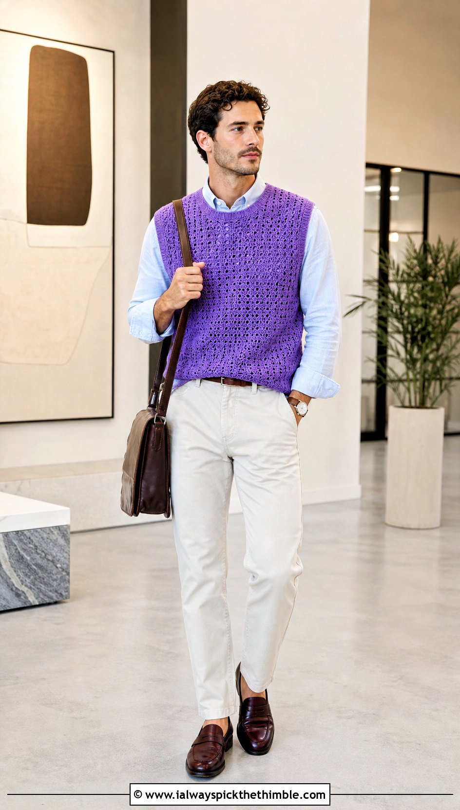 Crochet Sweater Vest With Oxford Shirt - 20 crochet clothes men ideas