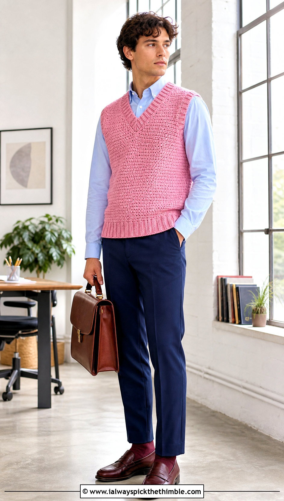 Crochet Sweater Vest With Oxford Shirt - 20 Crochet Guys Clothes and outfit ideas