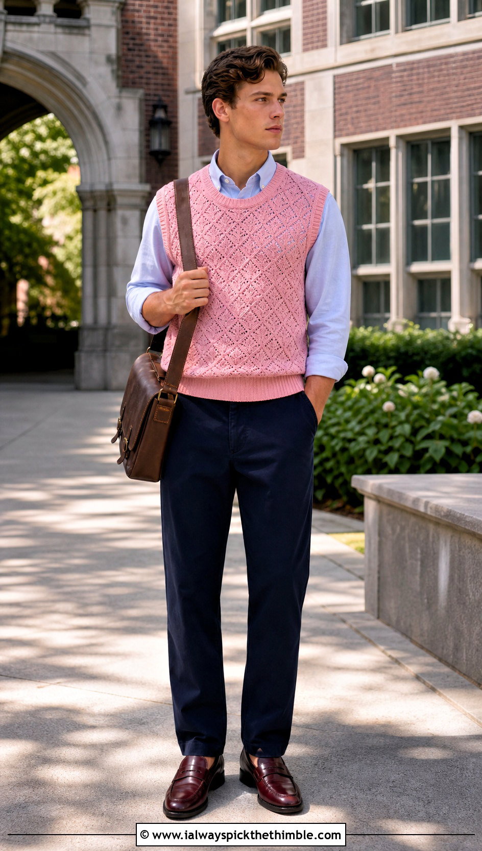 Crochet Sweater Vest With Oxford Shirt - 25 crochet clothes for men outfit ideas