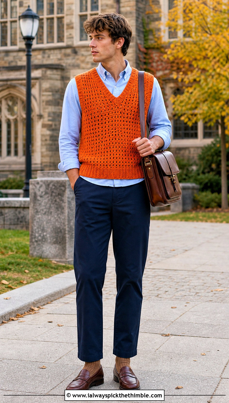 Crochet Sweater Vest With Oxford Shirt - 25 Mens Crochet Top outfit ideas