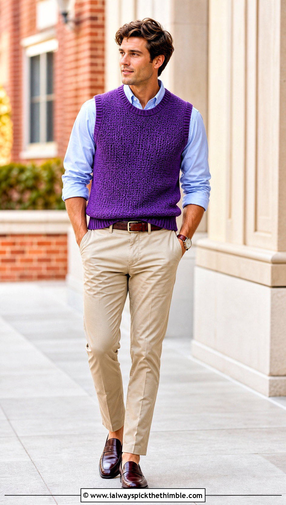 Crochet Sweater Vest With Oxford Shirt And Chinos - 15 men crochet clothes and outfit ideas
