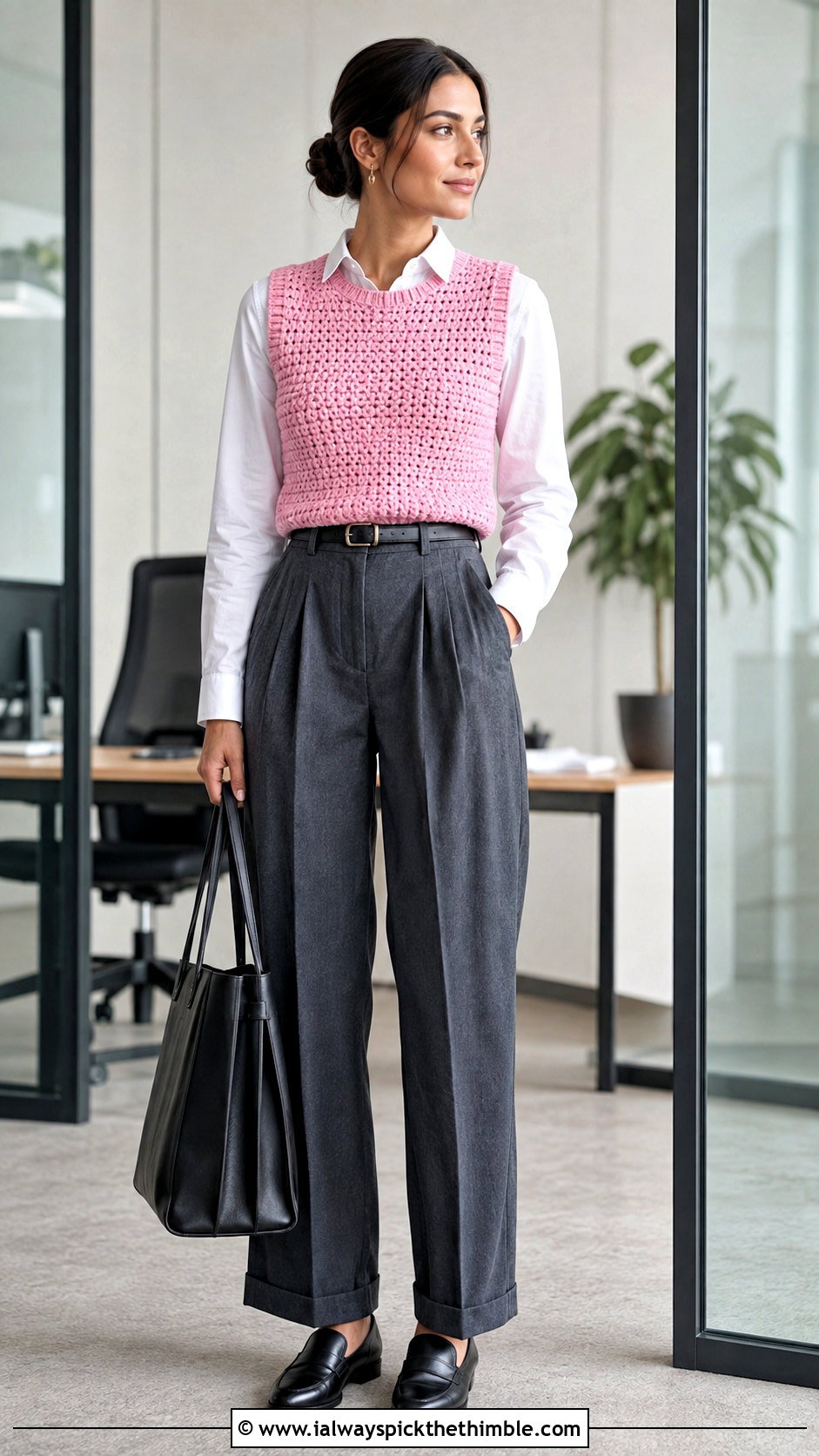 Crochet Sweater Vest With Oxford Shirt And Trousers - 25 crochet winter clothes and outfit ideas
