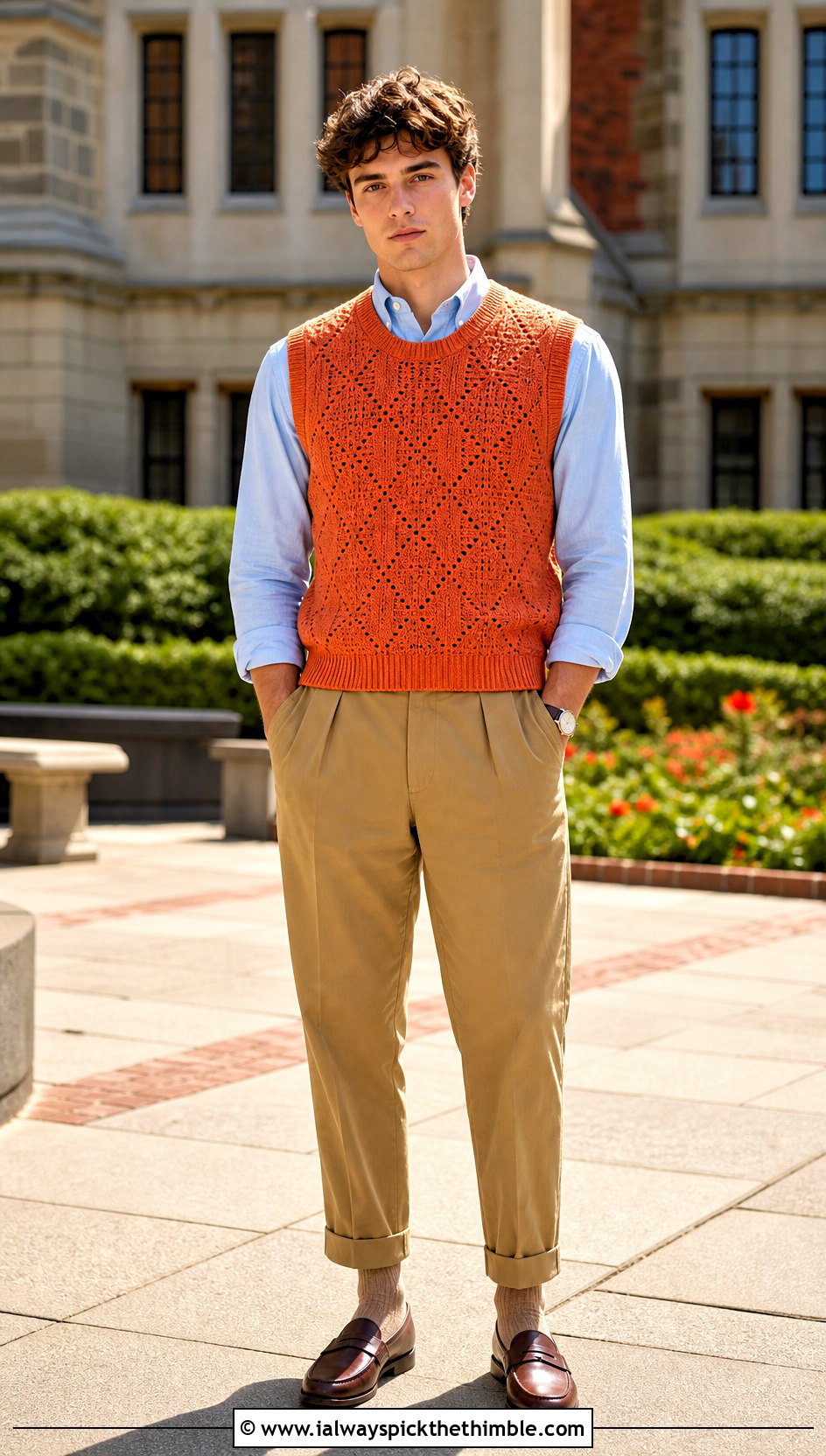 Crochet Sweater Vest With Oxford Shirt - 15 men's crochet top outfit ideas