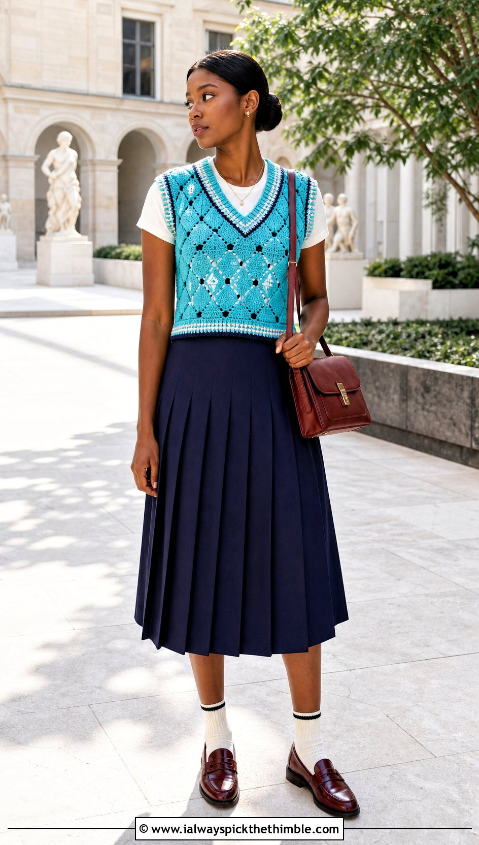 Crochet Sweater Vest With Pleated Skirt And Loafers - 25 crochet outfits black women outfit ideas